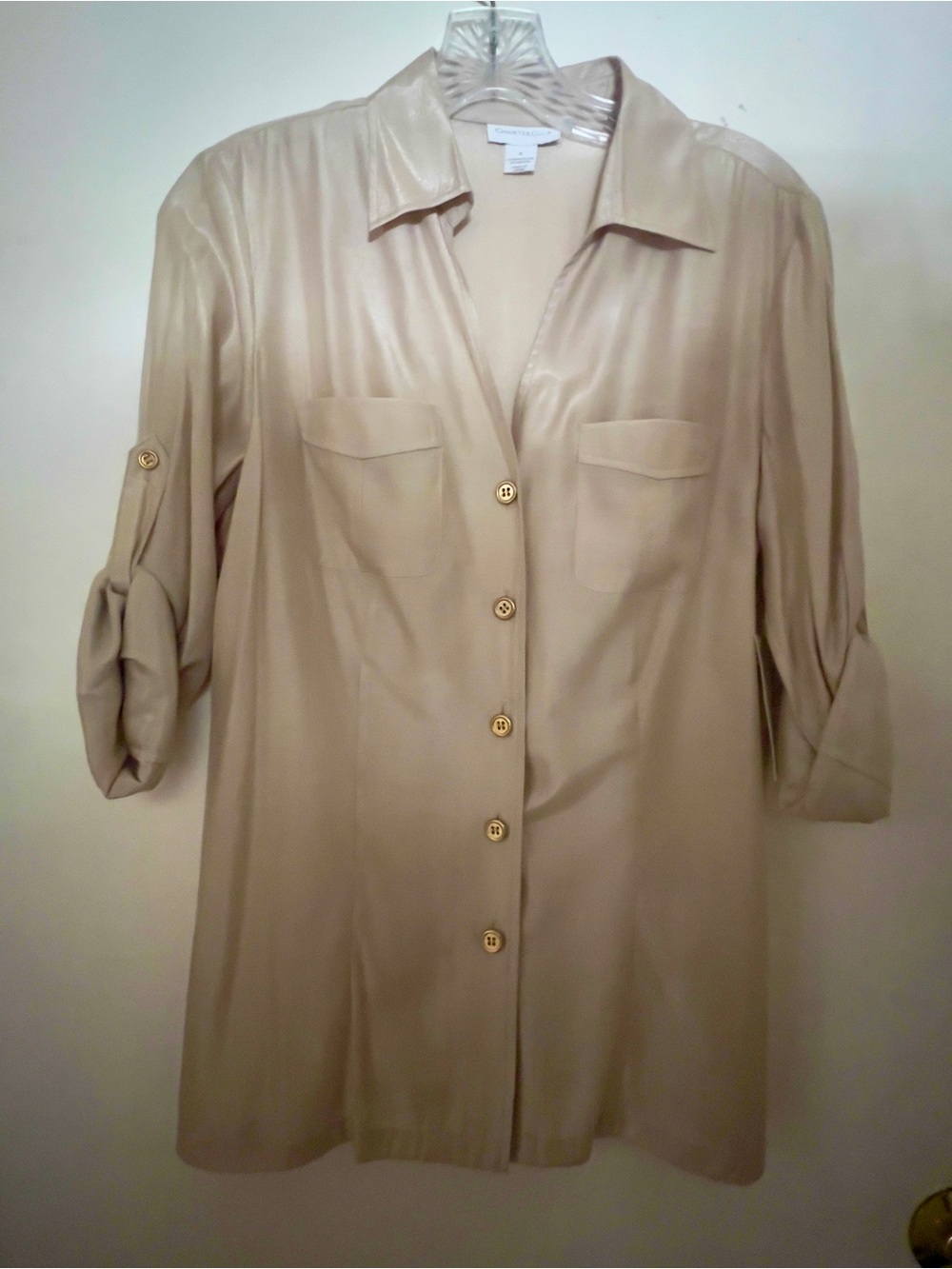 Charter Club Beige Button-Front Blouse